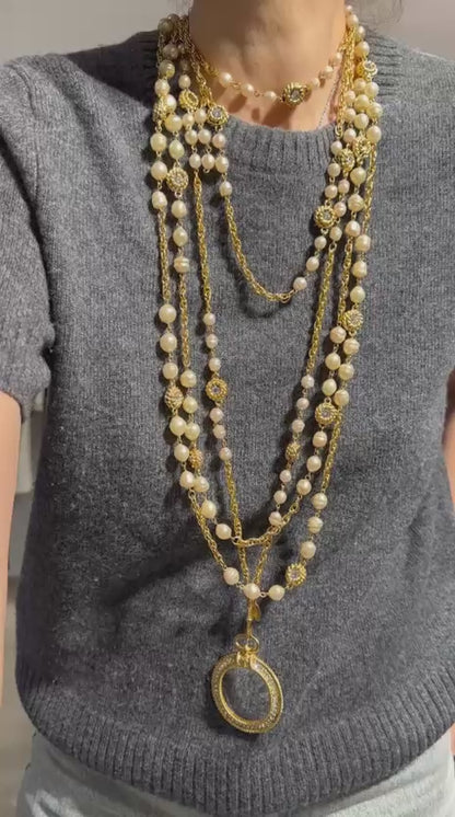 VINTAGE - CHANEL PEARL AND CRYSTALS NECKLACE