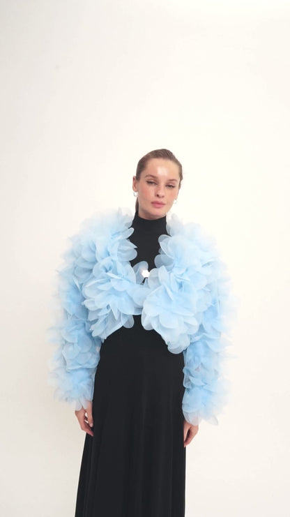 PEONY SOFT BOMBER JACKET IN CRISP BLUE