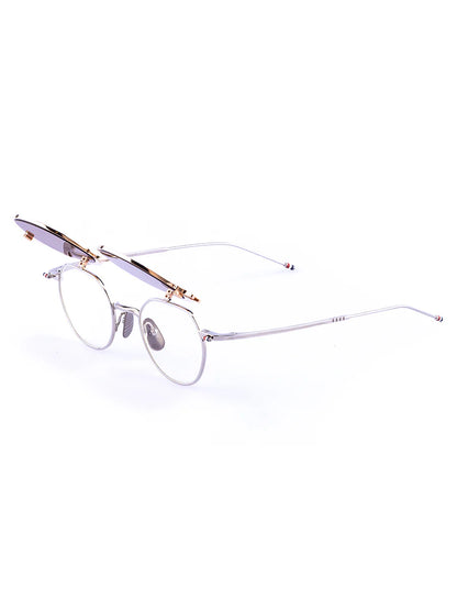 ROUND CLIP ON SUNGLASSES IN TITANIUM - GOLD