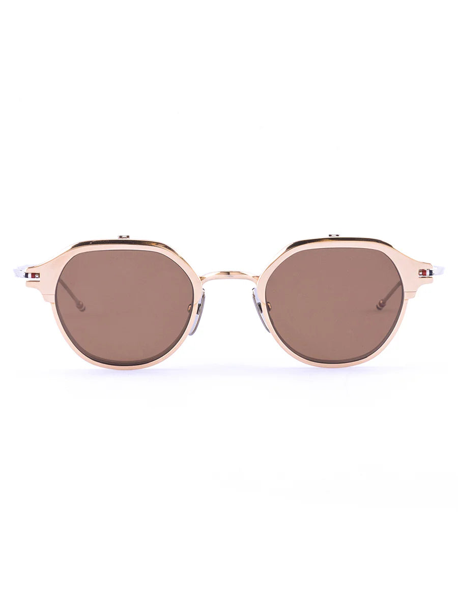 ROUND CLIP ON SUNGLASSES IN TITANIUM - GOLD