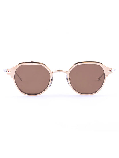 ROUND CLIP ON SUNGLASSES IN TITANIUM - GOLD