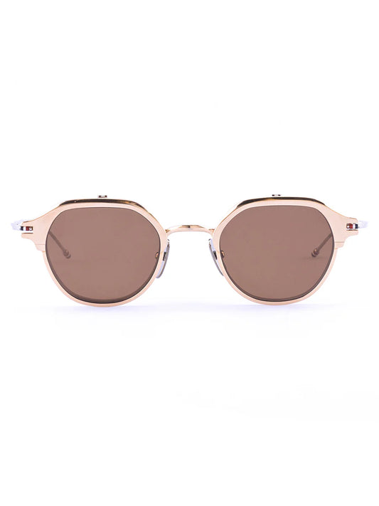 ROUND CLIP ON SUNGLASSES IN TITANIUM - GOLD