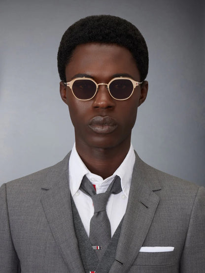 ROUND CLIP ON SUNGLASSES IN TITANIUM - GOLD