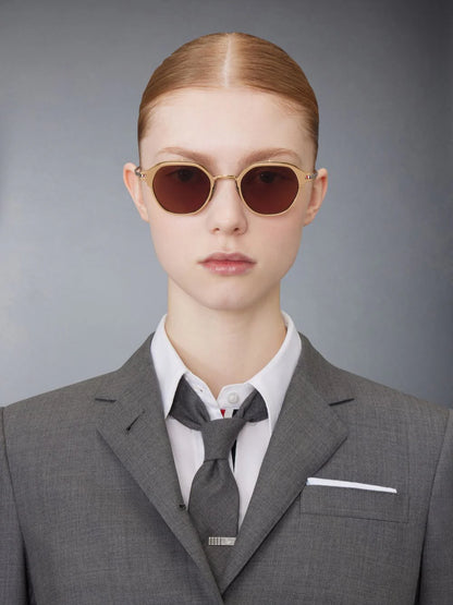 ROUND CLIP ON SUNGLASSES IN TITANIUM - GOLD