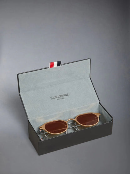 ROUND CLIP ON SUNGLASSES IN TITANIUM - GOLD