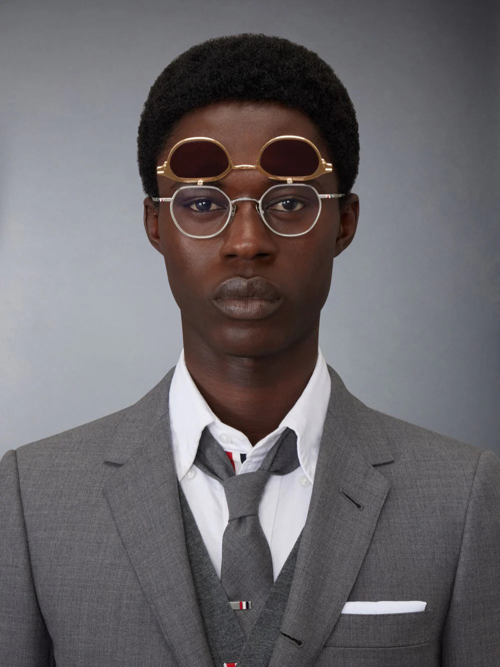 ROUND CLIP ON SUNGLASSES IN TITANIUM - GOLD