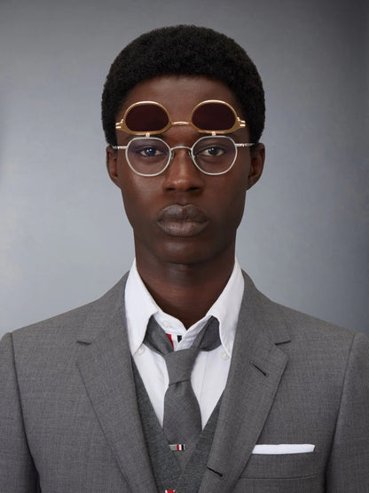 ROUND CLIP ON SUNGLASSES IN TITANIUM - GOLD