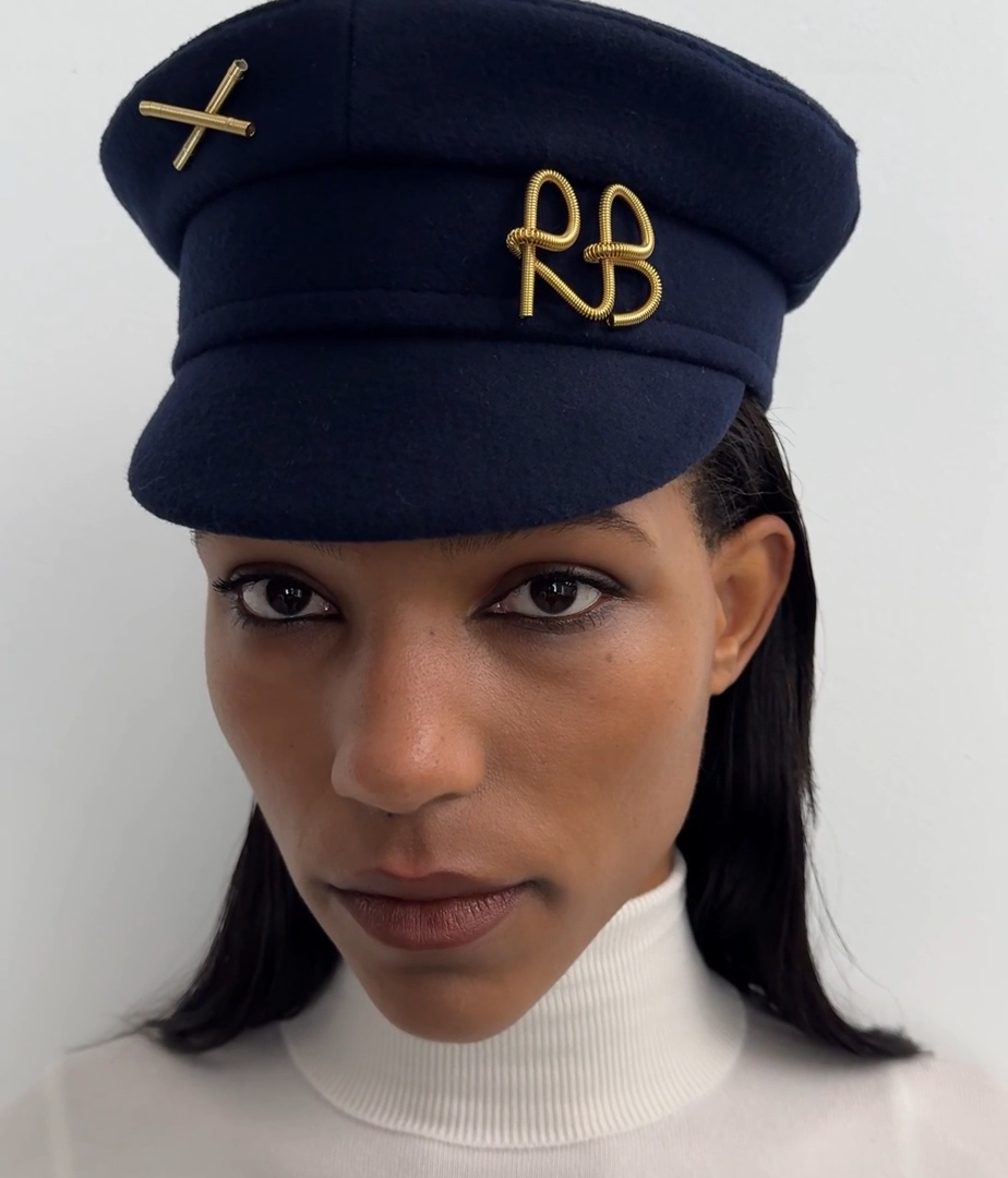 LOGO-EMBELLISHED NAVY BAKER BOY CAP